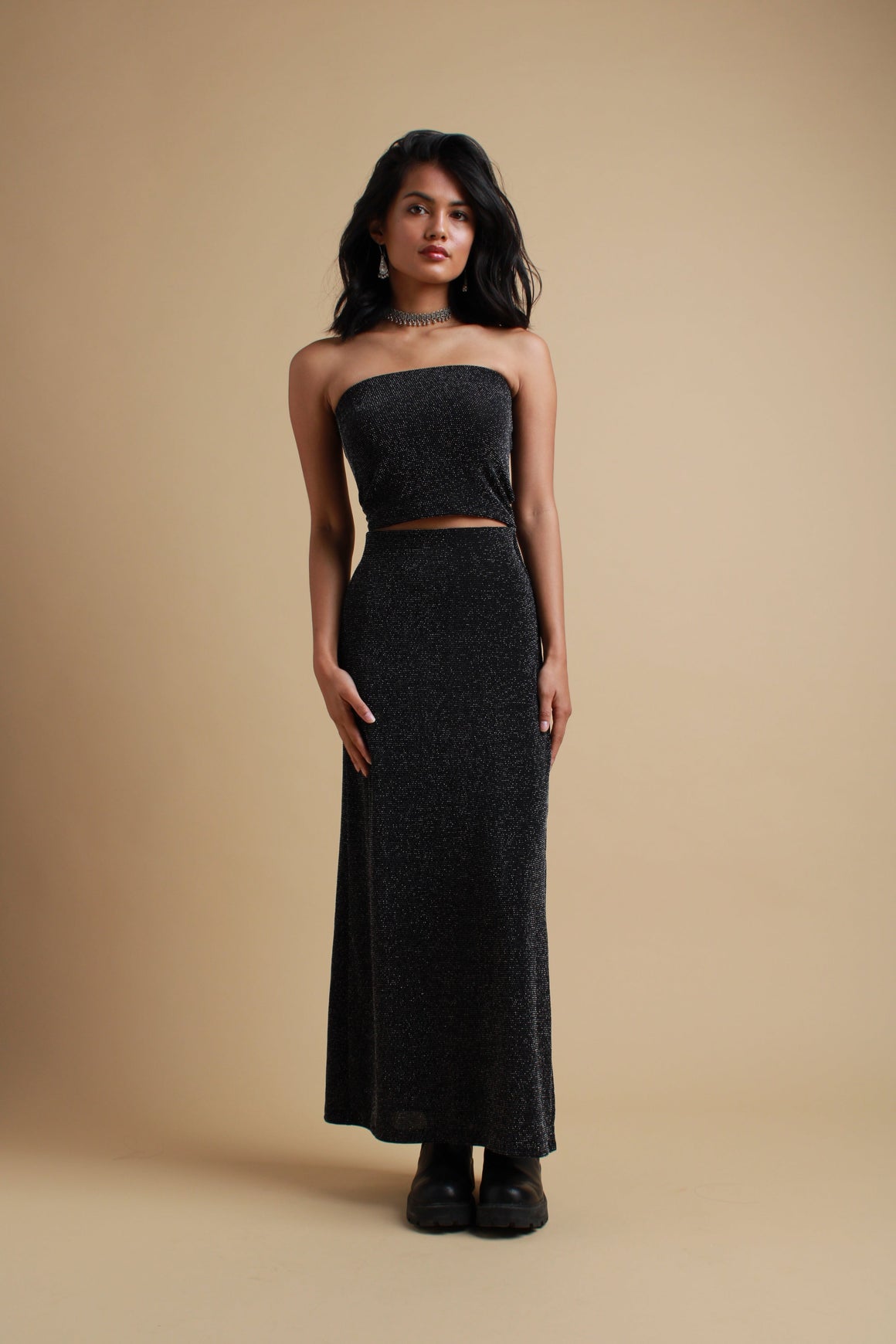 Black Glitter Maxi Skirt