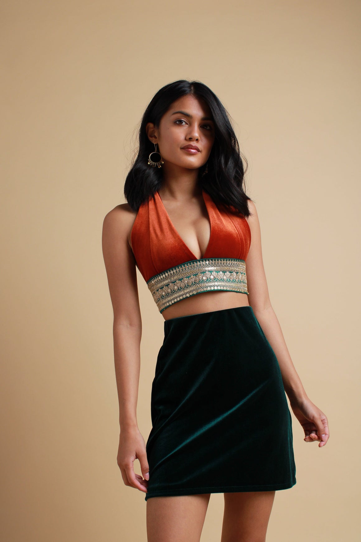 Green Velvet Mini Skirt