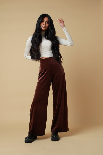 Hieros Dark Brown Velvet Wide Leg Pant