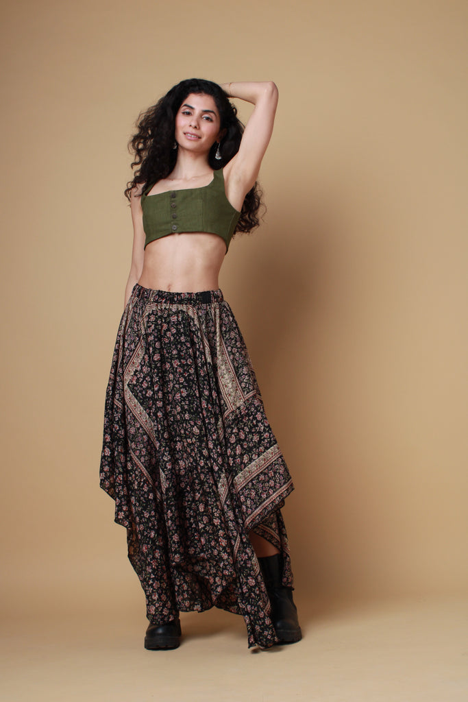 Black Saree Maxi Skirt