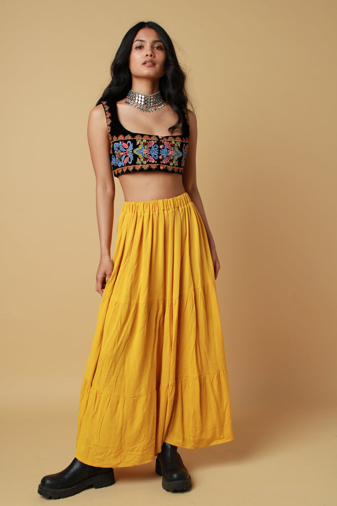 Mustard tiered Maxi Skirt