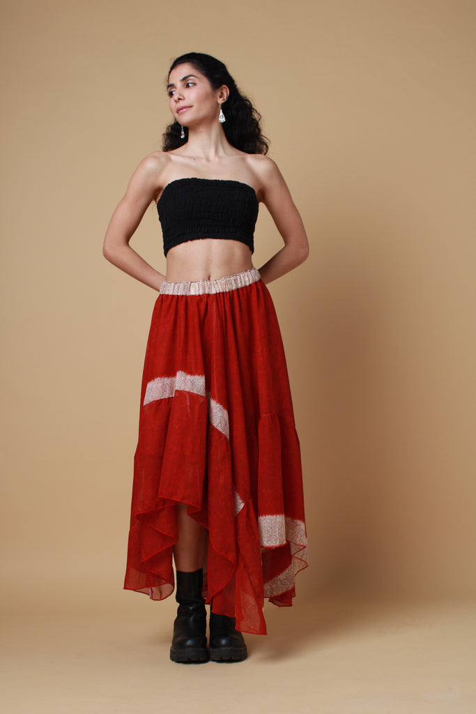 Red Saree Maxi Skirt