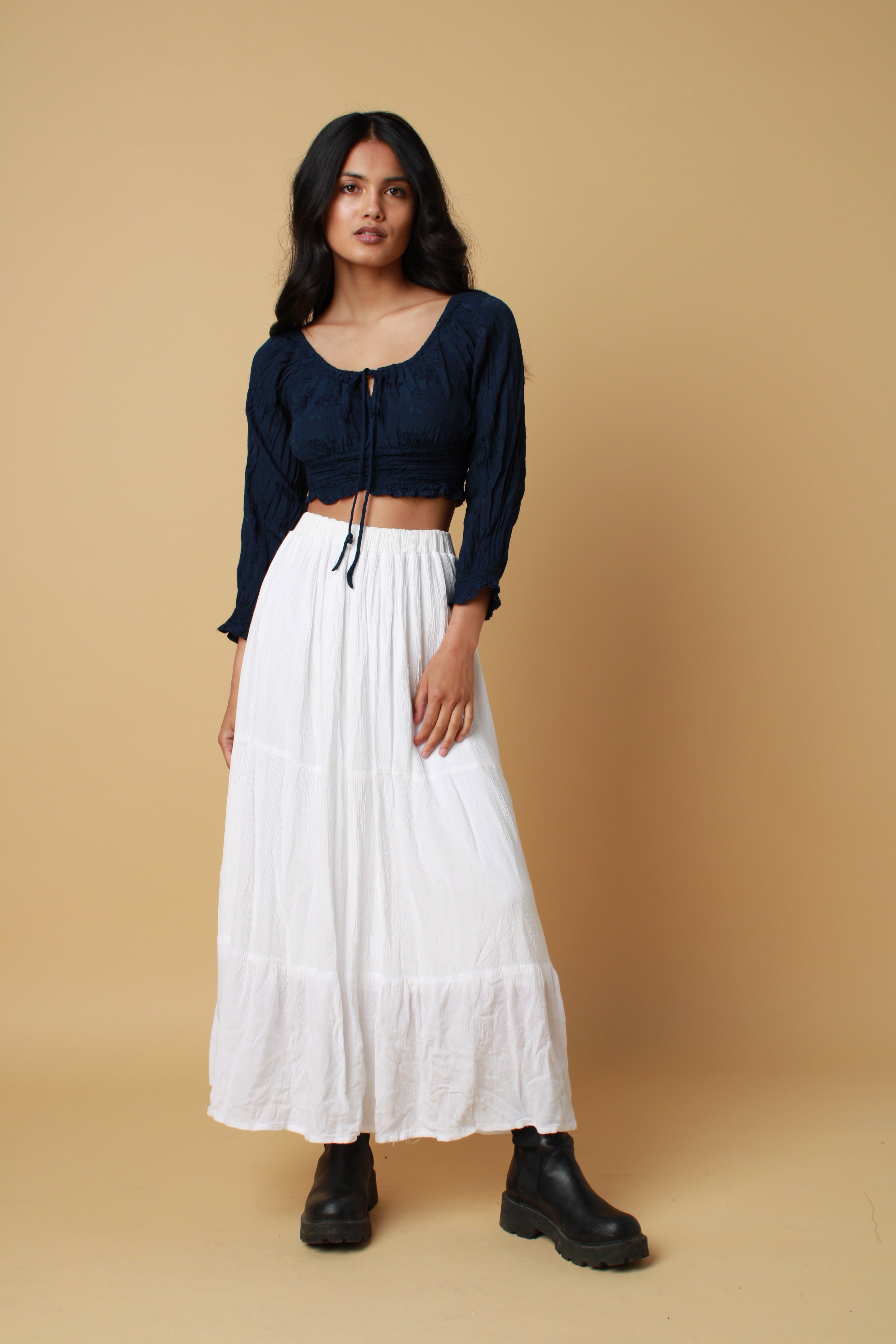 White tiered Maxi Skirt SoleilStore - Main Image