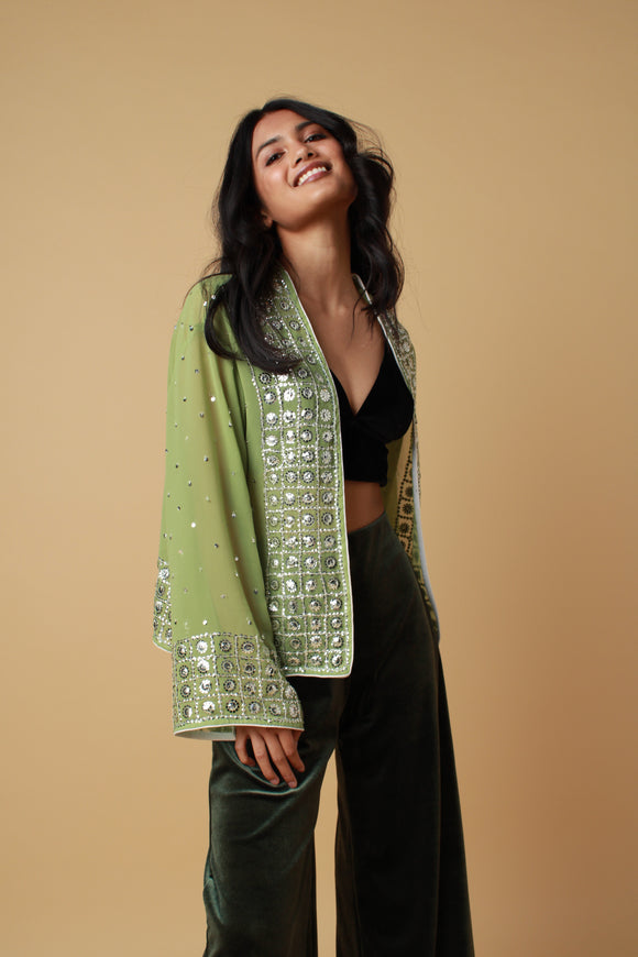 Mint Green Embellished Kimono