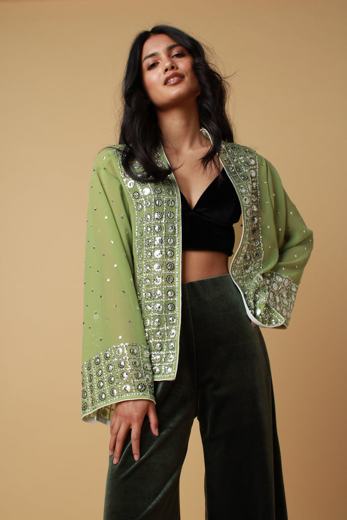 Mint Green Embellished Kimono