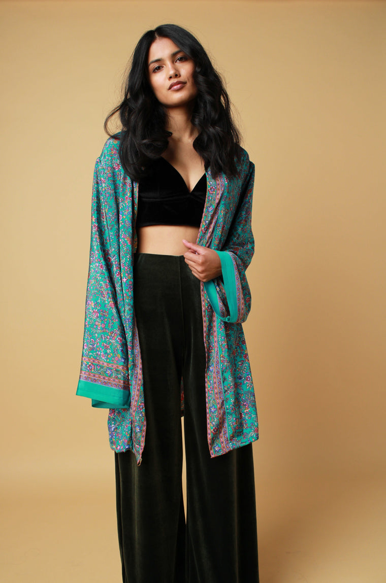 Turquoise Silk Style Kimono