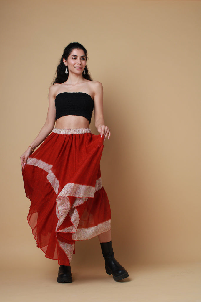 Red Saree Maxi Skirt