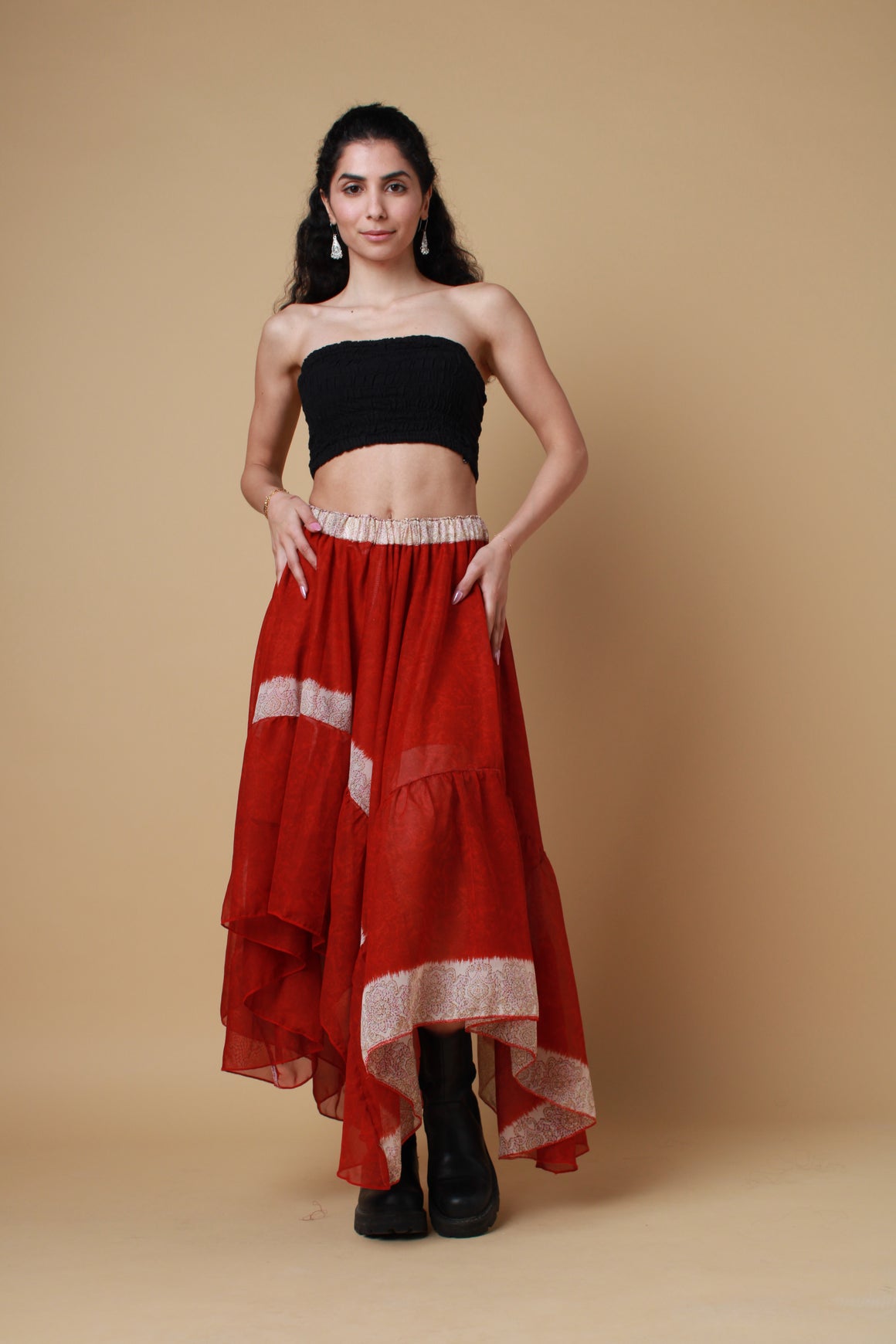 Red Saree Maxi Skirt