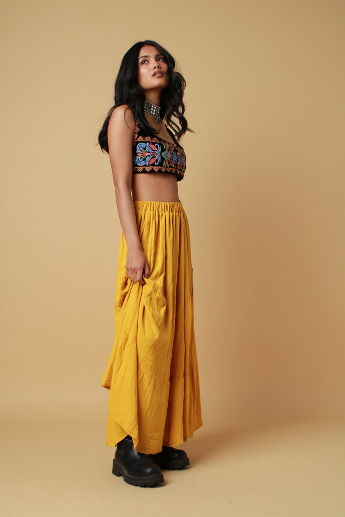 Mustard tiered Maxi Skirt