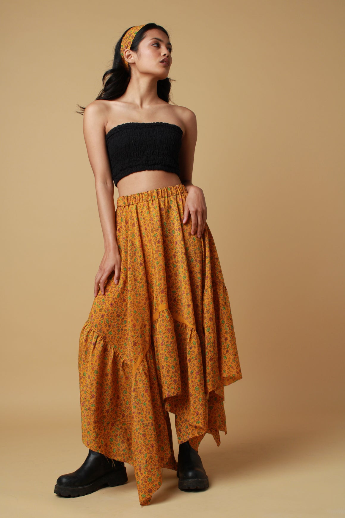 Orange Saree Maxi Skirt