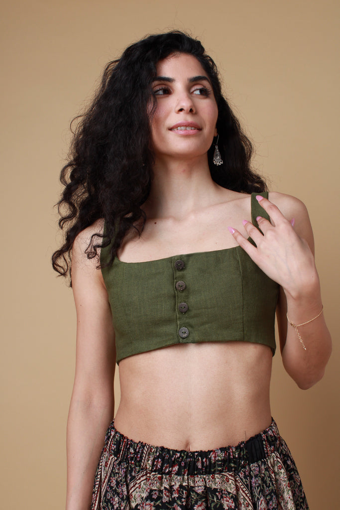 Moss Green Linen Top