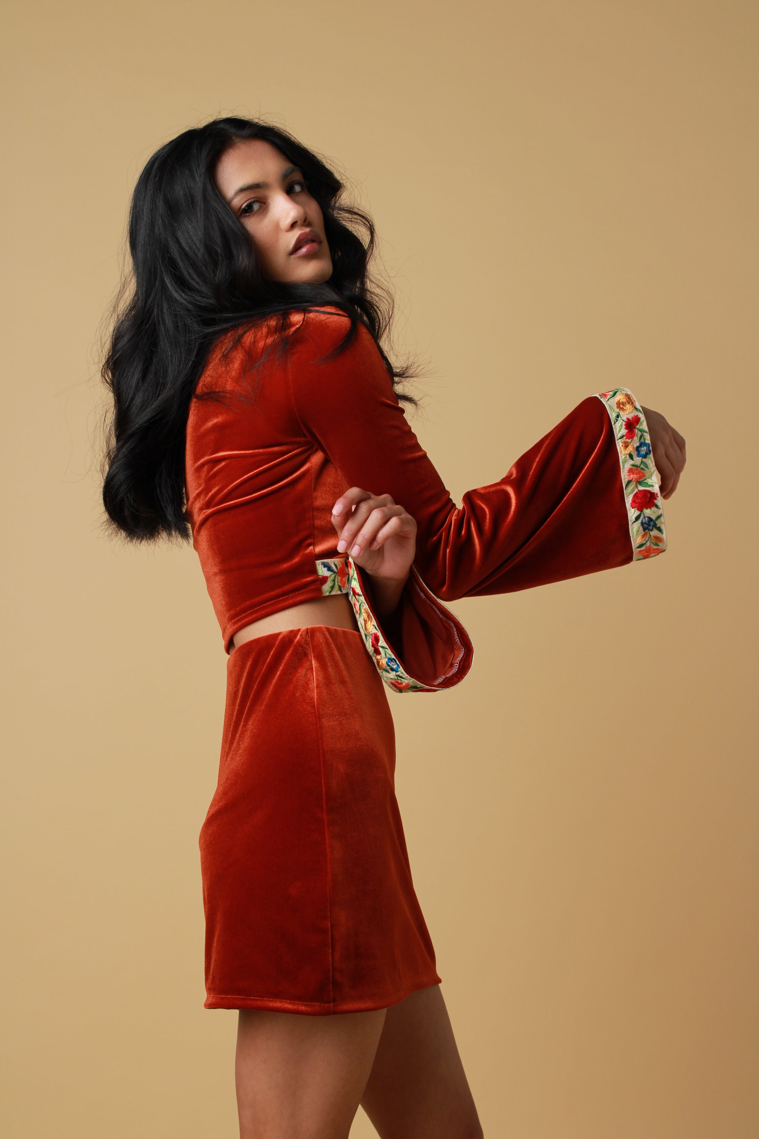 Rust Bell Sleeve Skirt Co Ord SoleilStore - Main Image