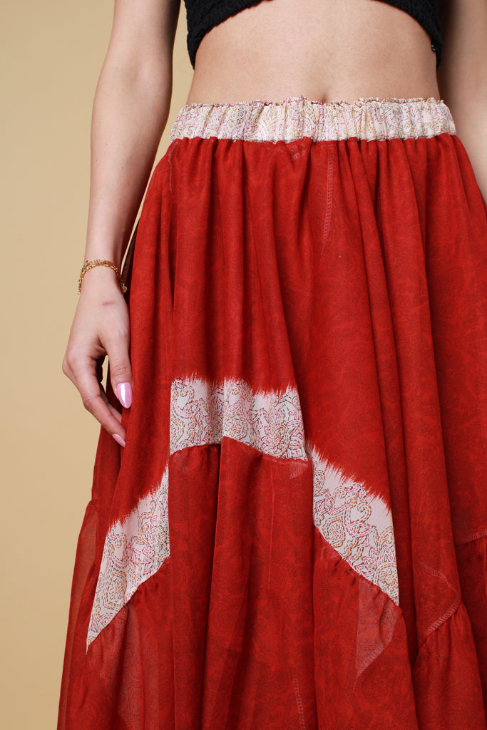 Red Saree Maxi Skirt