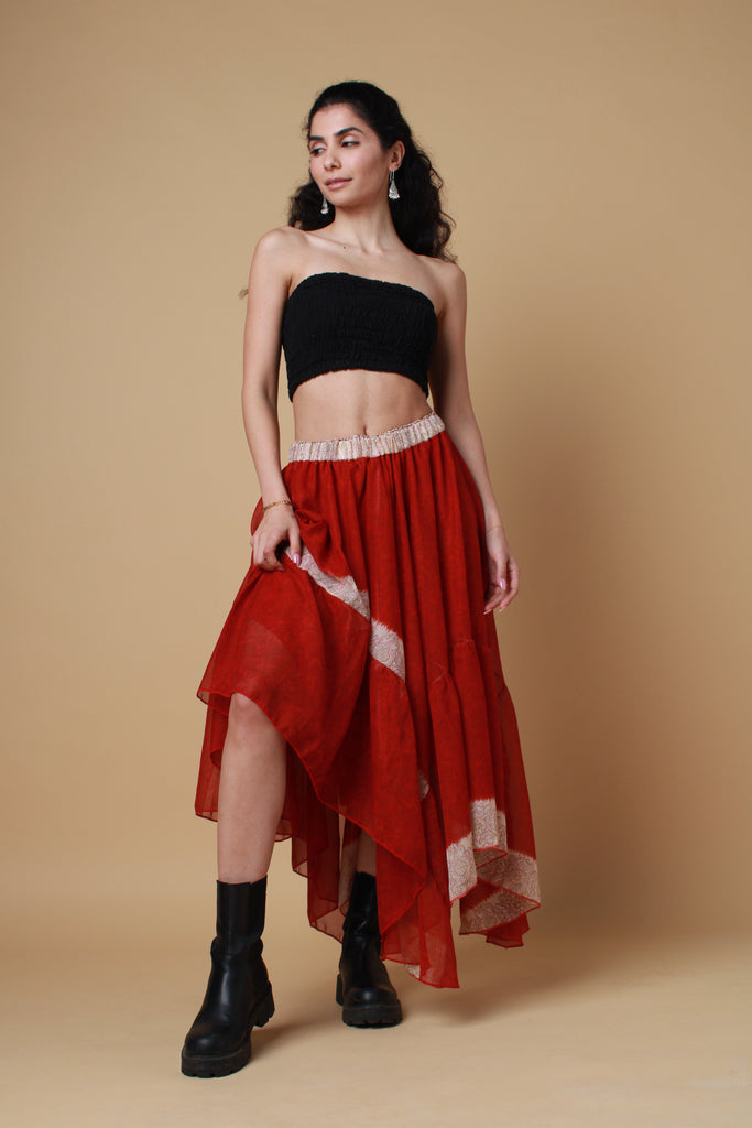 Red Saree Maxi Skirt