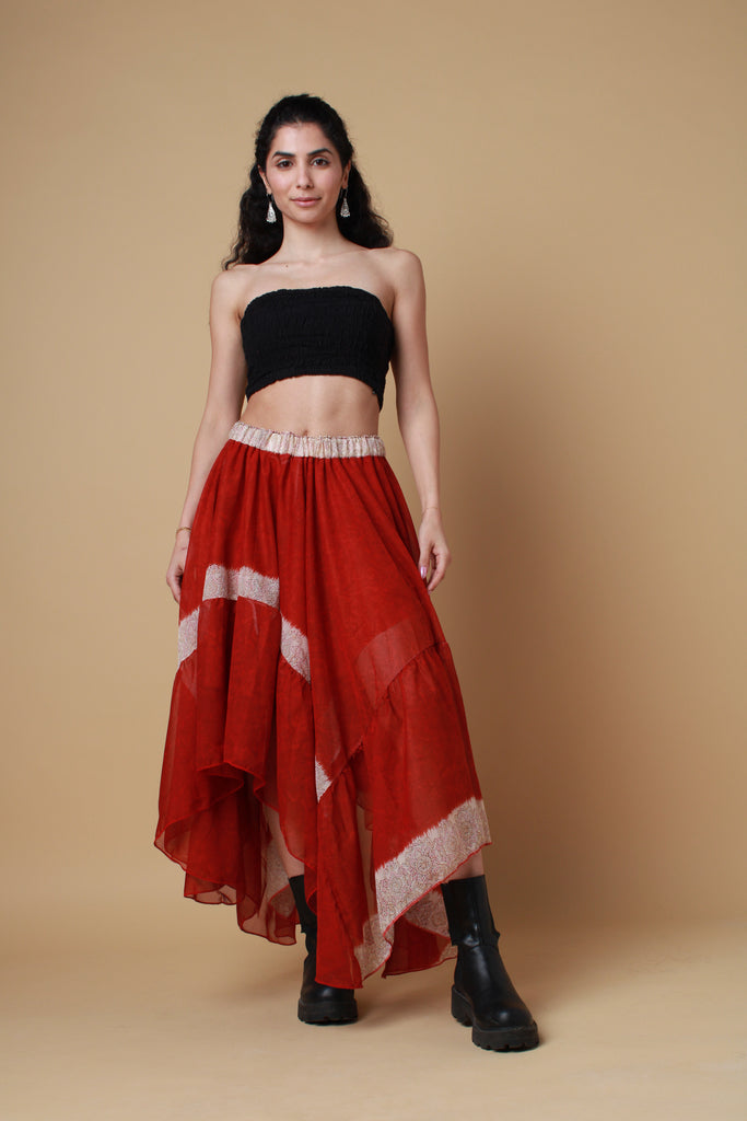 Red Saree Maxi Skirt