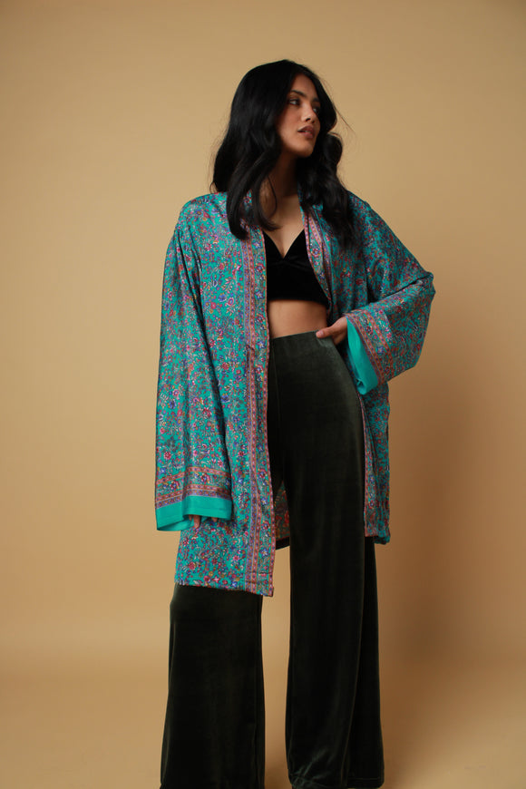 Turquoise Silk Style Kimono