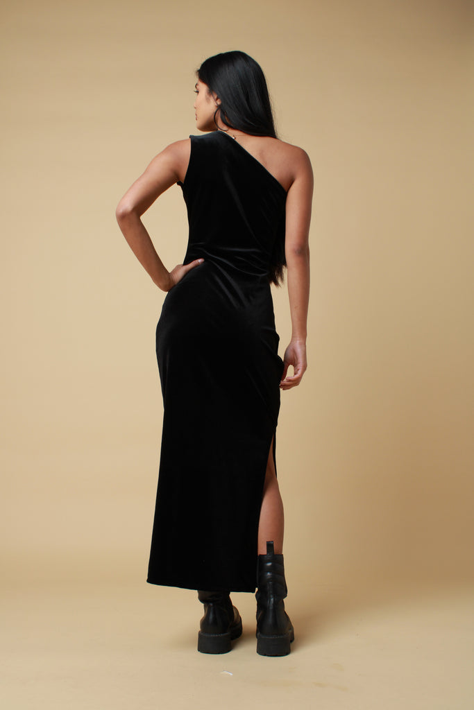 Black Asymmetric Velvet Dress