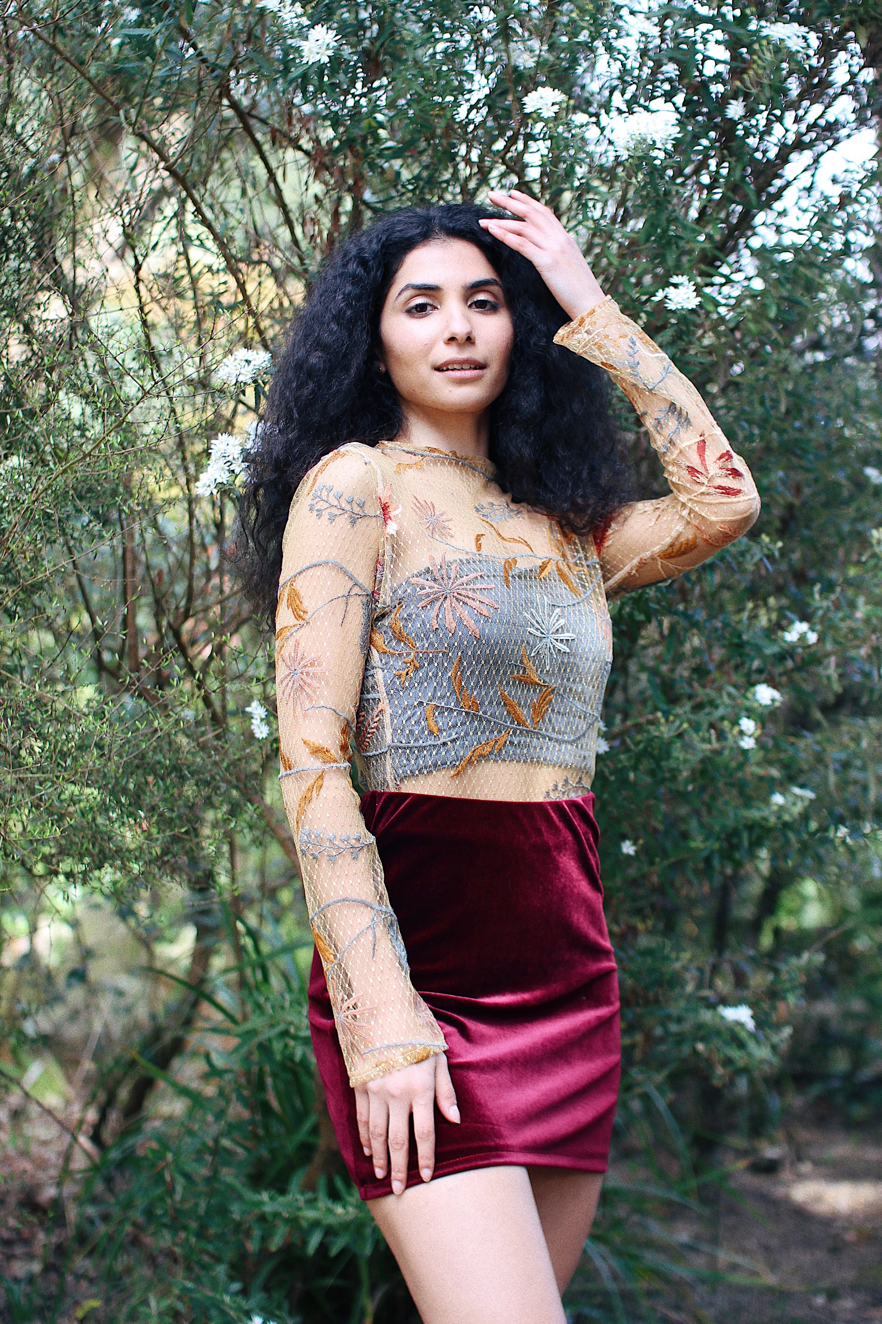 Maroon top velvet skirt
