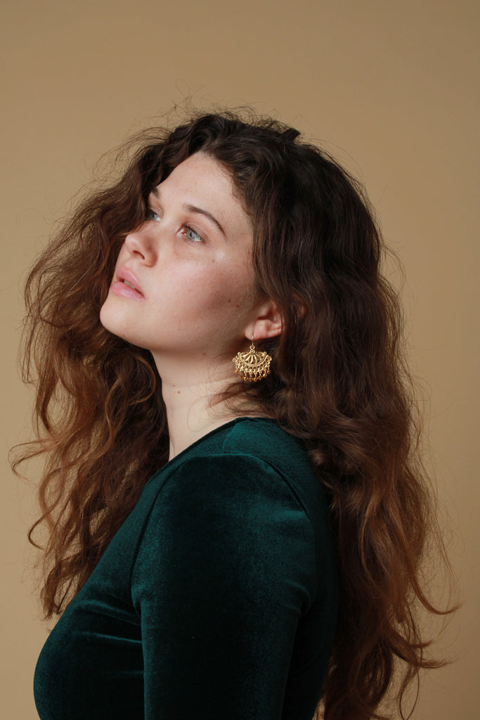 Gold Filigree Fan Earrings