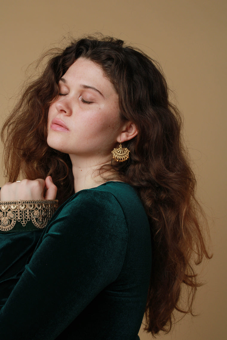 Gold Filigree Fan Earrings