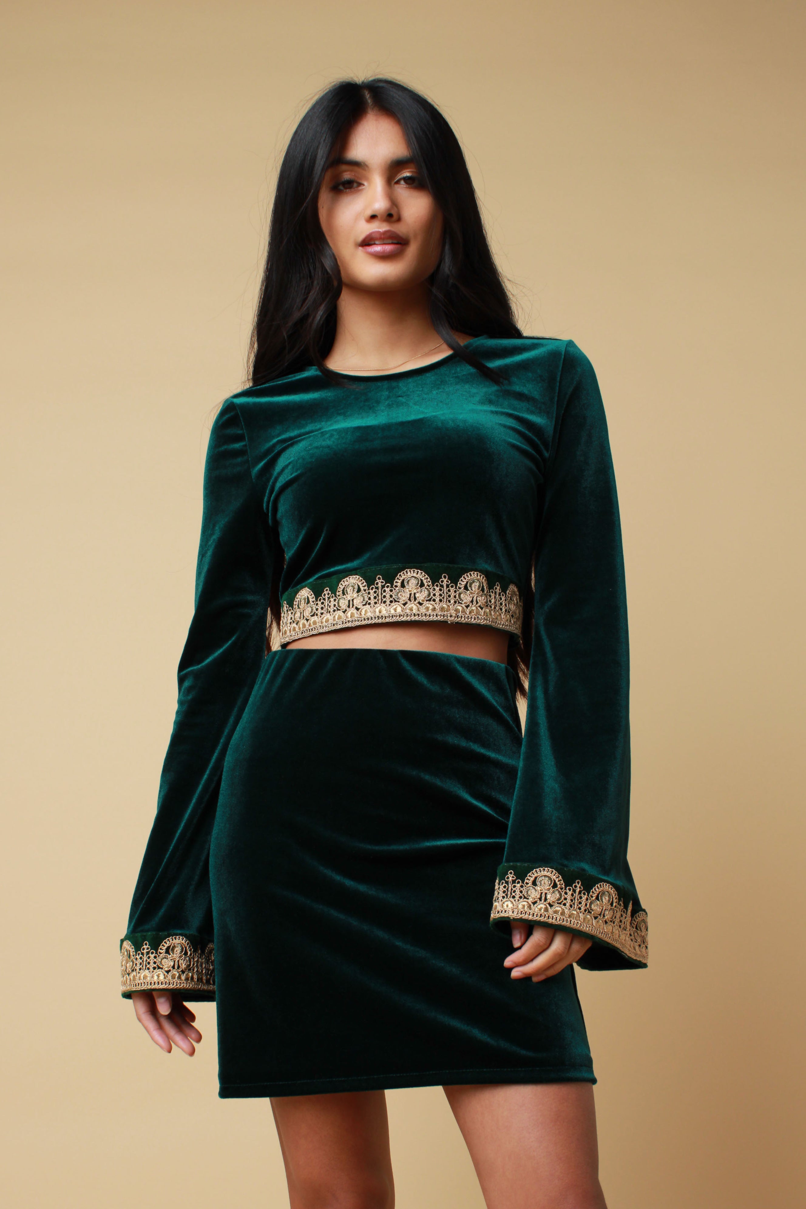 Green Bell Sleeve Skirt Co Ord SoleilStore