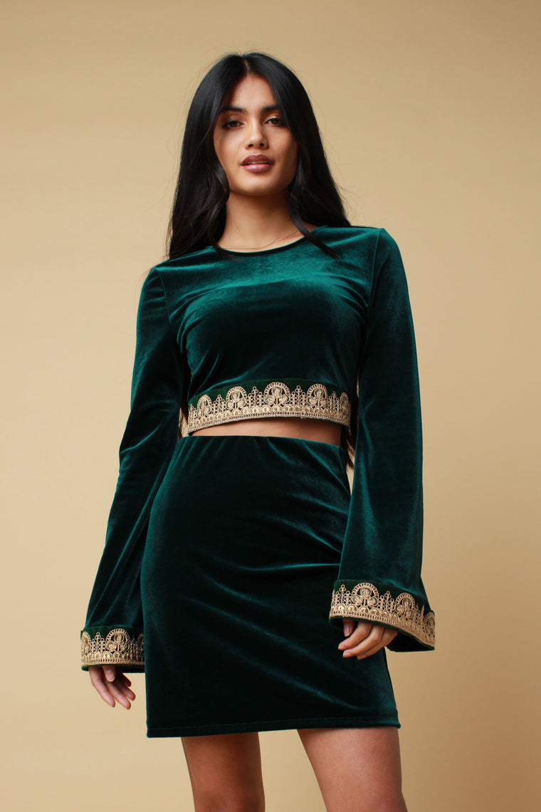 Green Bell Sleeve & Skirt Co Ord